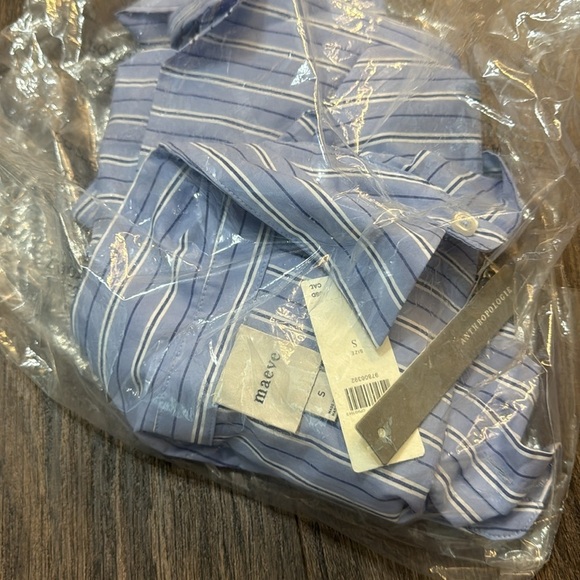 NWT! Anthropologie Blue Pattern Mave Button-Front Wrap Mini Shirt Dress🟡 - Picture 5 of 5